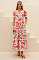 Enny Short Sleeve Linen Maxi Dress | Multi/Teal - Aspiga