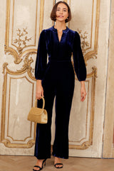 Tallulah Velvet Long Sleeve Jumpsuit | Navy