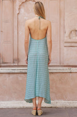 Halter Viscose Midi Dress | Sage/White