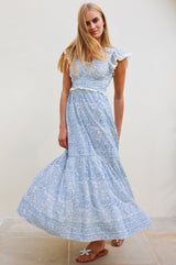 APPROVED * Pippa Organic Cotton Block Print Dress | Ivory/Navy - Aspiga