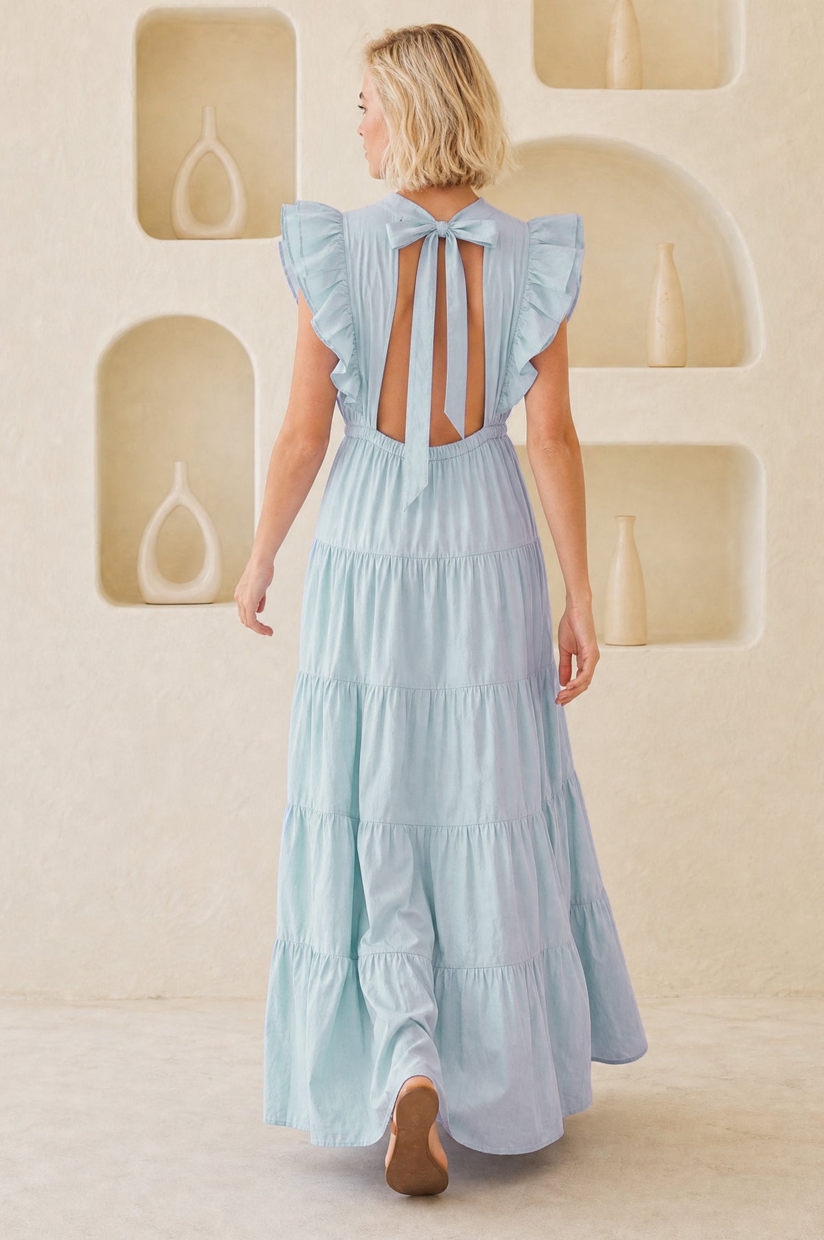 Aspiga Womens Sustainable Rose Frill Maxi Dress Pale Blue Occasionwear