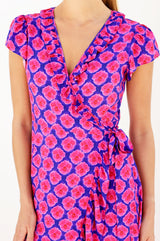 Demi EcoVero™ Wrap Dress | Blue/Pink