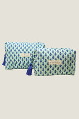 Organic Cotton Printed Medium Wash Bag | Buti Turquoise/Blue - Aspiga