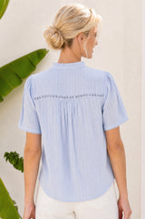 Vienna Cotton Short Sleeve Blouse | Sky Blue