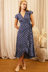 Demi Organic Cotton Wrap Dress | Shell Navy/White