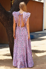 Rose Frill Maxi Dress | White/Green/Pink