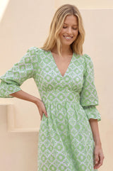 Chloe Organic Cotton Dress | Sage/White