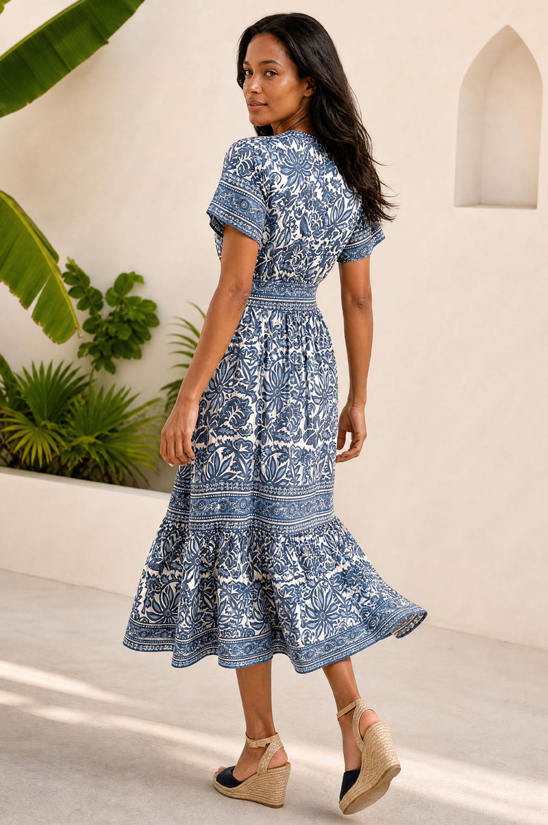 Pippa Organic Cotton Short Sleeve Block Print Dress