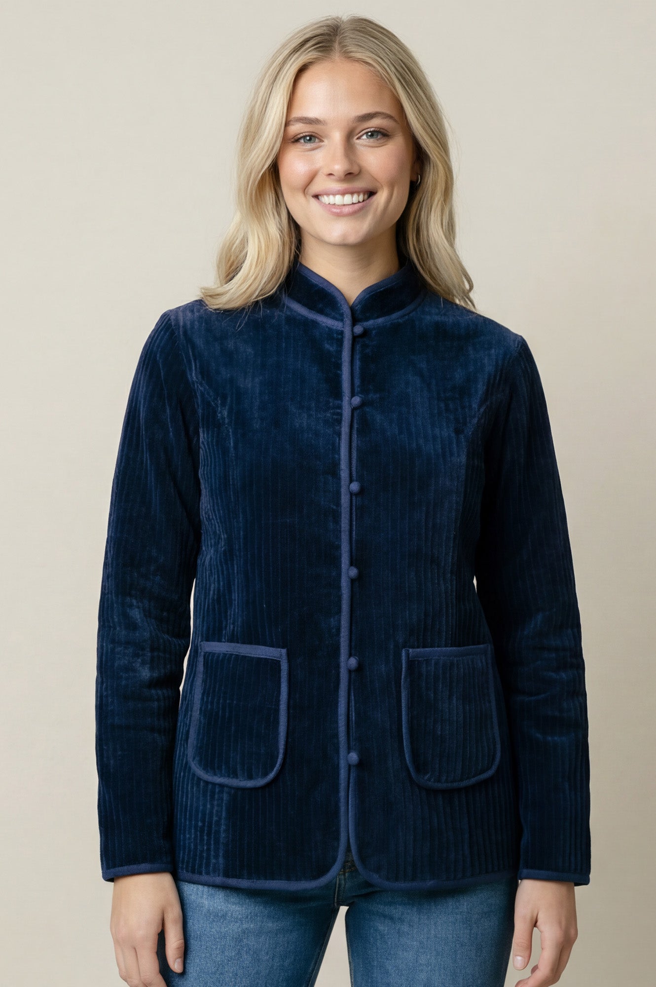 Velvet Quilted Jacket | Navy