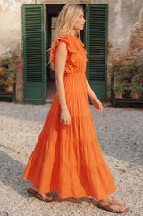 Rose Frill Maxi Dress | Orange