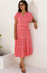Riley Viscose Crinkle Dress | Coral/Pink - Aspiga