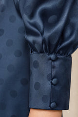 Satin Jacquard Spot Blouse | Navy