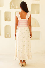 Rhianna Embroidered Flutter Sleeve Dress | Ecru/Multi