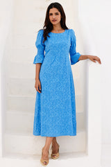 Flora 3/4 Length Sleeve Dress | Blue - Aspiga
