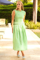 Cleo Seersucker Smocked Midi Skirt | Green/Cream
