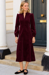 Stretch Corduroy Zip Front Dress | Burgundy