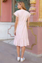 Adiel Organic Cotton Stripe Dress | Coral/White