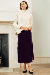 Velvet Midi Skirt | Aubergine