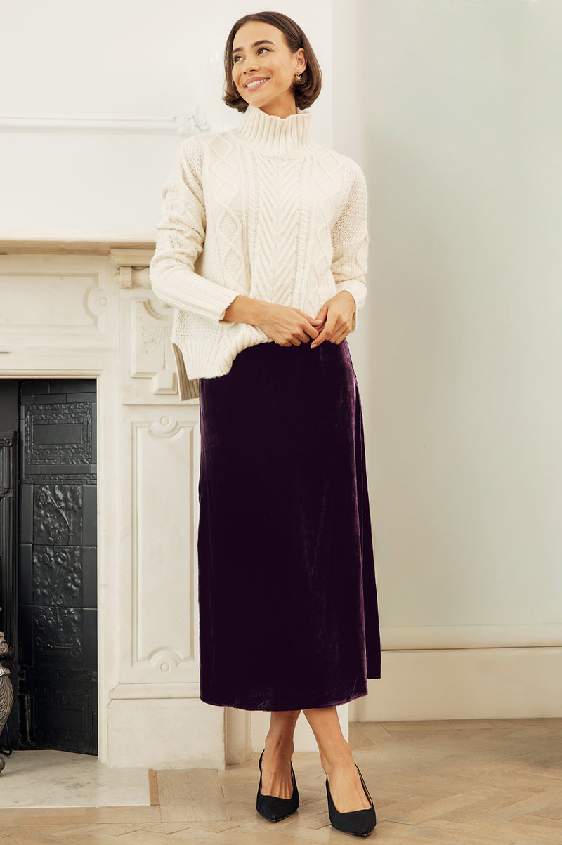 Velvet Midi Skirt | Aubergine