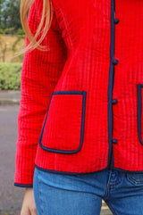Velvet Quilted Jacket | Red/Navy