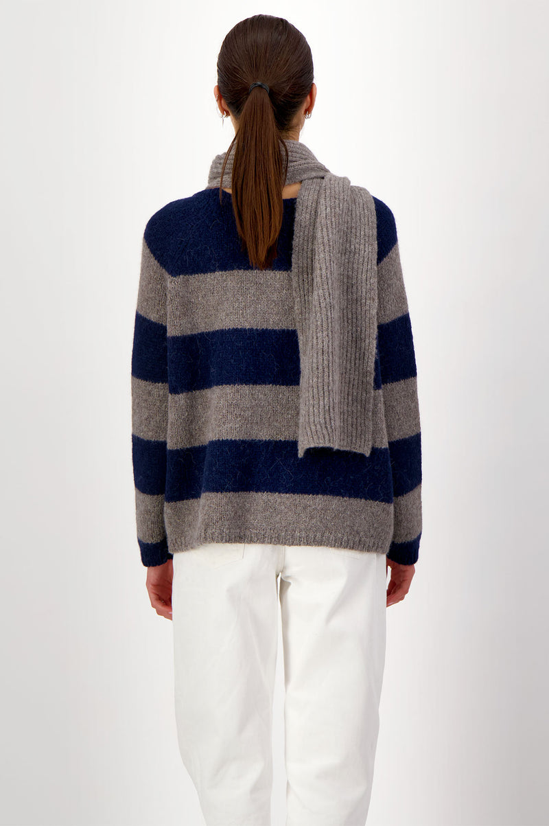 Caroll Round Neck Sweater | Navy/Grey