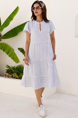 APPROVED * Lois Stripe Organic Cotton Cheesecloth Dress | White/Blue - Aspiga