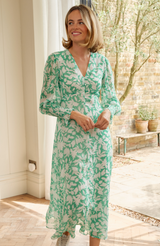 Long Sleeve Sally Anne Dress | Clematis Vines Green/Ivory