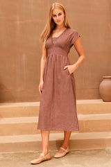 V-Neck Linen Dress | Chocolate