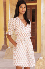 Chloe Organic Cotton Short Dress | White/Coral