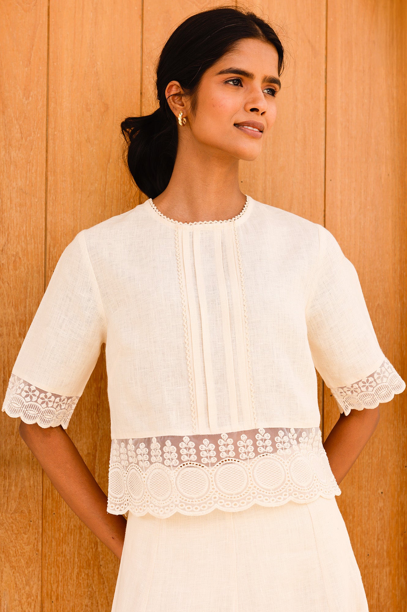 Linen Lace Top | Butter Milk Cream