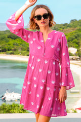 APPROVED Cristina Embroidered Organic Cotton Kaftan | Pink/White - Aspiga