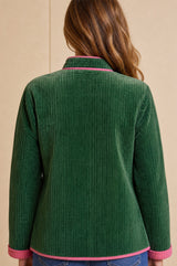 Velvet Quilted Jacket | Green/Pink