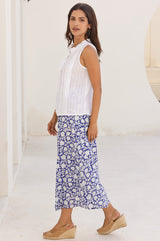 Neve A-line Organic Cotton Skirt | Navy/White - Aspiga