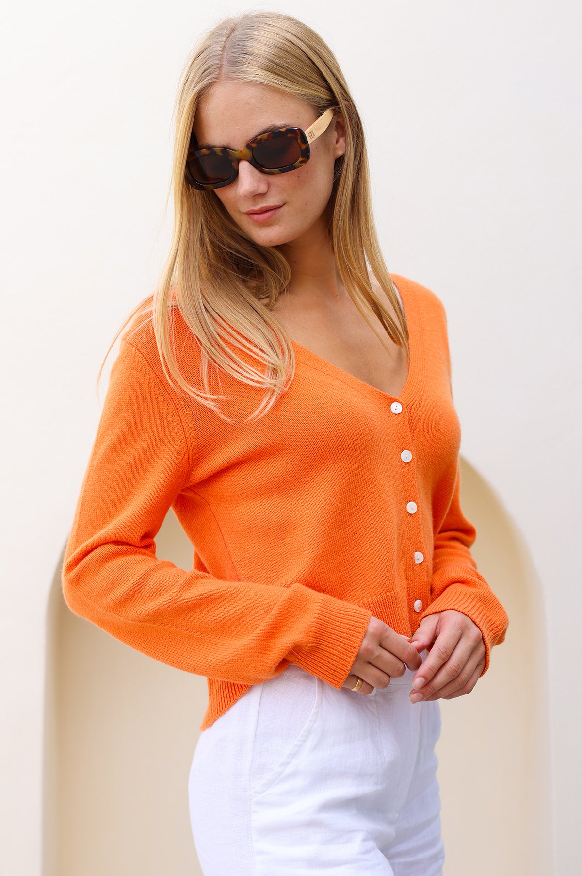 Aspiga Sustainable Womens V Neck Cardigan Orange