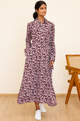 Minette Viscose Crepe Printed Shirt Dress | Animal Ikat Fig