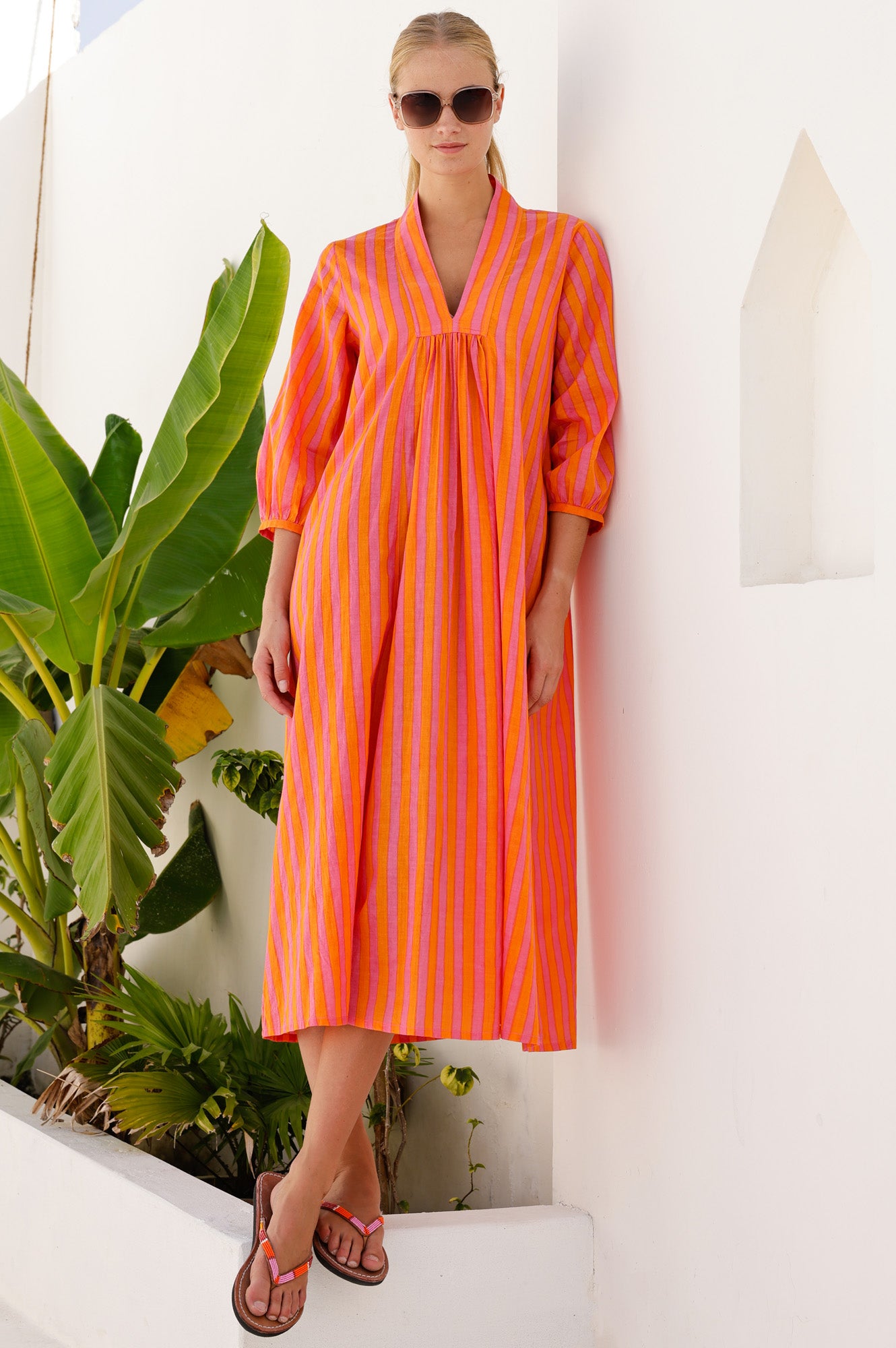 APPROVED NEEDS WASHCARE Itisha Striped Dress | Orange/Pink - Aspiga