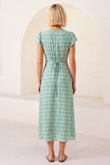 Sophie Viscose Dress | Sage/White