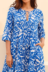 Emma Organic Cotton Dress | Cobalt/White