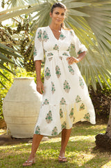 APPROVED Jyoti Organic Cotton Dress | Off White/Teal - Aspiga