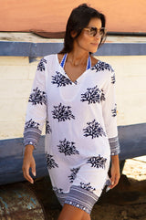 Guadalupe Short Organic Cotton Tunic | White/Navy