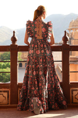 V Neck Rose Maxi Dress | Khaki/Orange