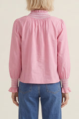 Embroidered Smocked Blouse | Pink/White