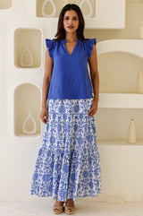 APPROVED * Frill Sleeve Organic Cotton Cheesecloth Top | Cobalt - Aspiga