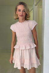Cicely Stripe Dobby Organic Cotton Hand-Smocked Top | Coral/White