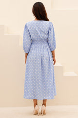 APPROVED * Jyoti Printed Rayon Dress | Polka Dot Cornflower/White - Aspiga