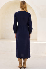 Pin Tuck Organic Cotton Cheesecloth Shirt Dress | Navy