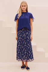 Caped Sleeve Blouse | Navy