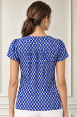 Lisbon Viscose Crinkle Blouse | Lixus Cobalt/White