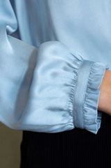 Frill Detail Satin Blouse | Ice Blue