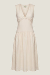 Rhia Dropped Waist Linen Blend Dress | Cream
